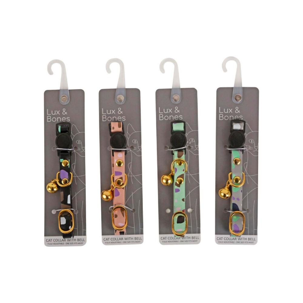 Lux & Bones Printed Leather Cat Collar With Bell - 1 pack
