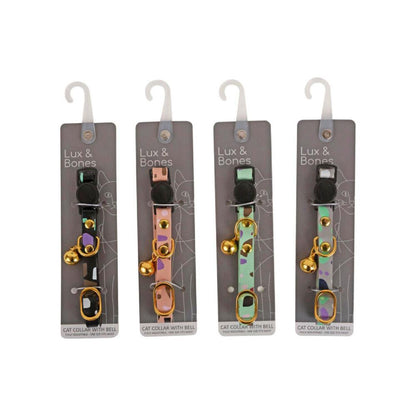Lux & Bones Printed Leather Cat Collar With Bell - 1 pack