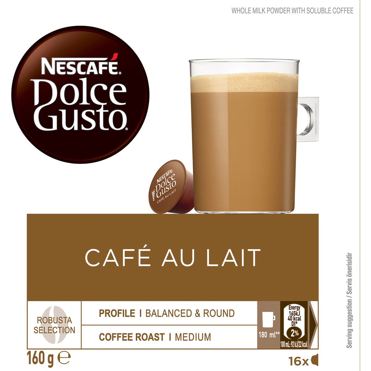 Nescafe Dolce Gusto Cafe Au Lait Coffee Pods Capsules 16 Pack