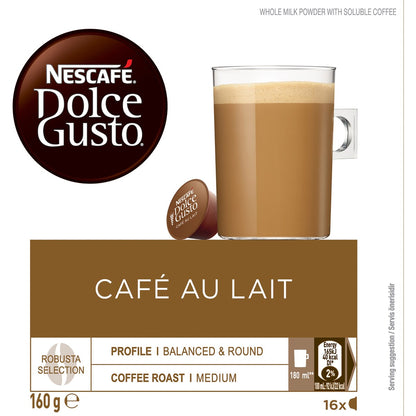 Nescafe Dolce Gusto Cafe Au Lait Coffee Pods Capsules 16 Pack