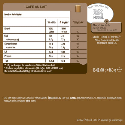 Nescafe Dolce Gusto Cafe Au Lait Coffee Pods Capsules 16 Pack