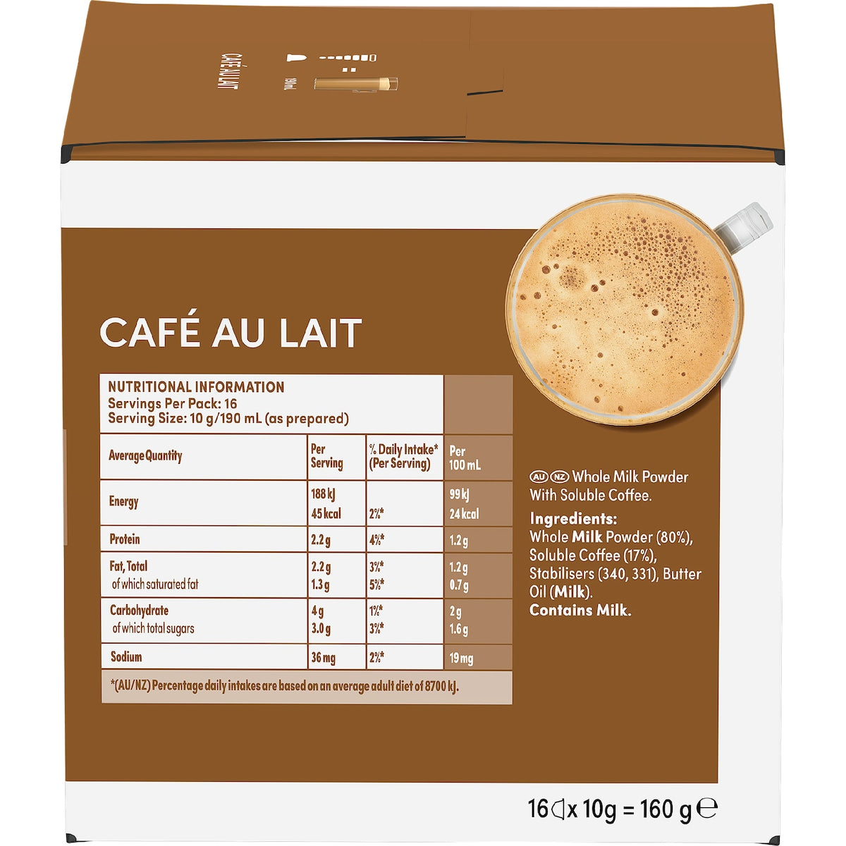 Nescafe Dolce Gusto Cafe Au Lait Coffee Pods 16 Pack