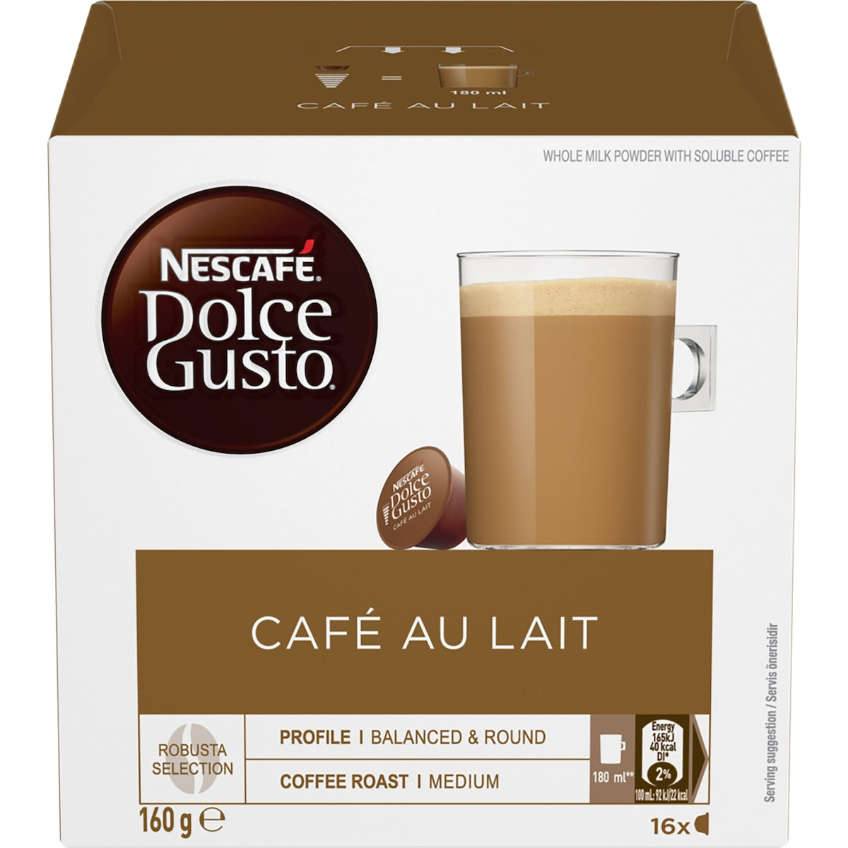 Nescafe Dolce Gusto Cafe Au Lait Coffee Pods Capsules 16 Pack