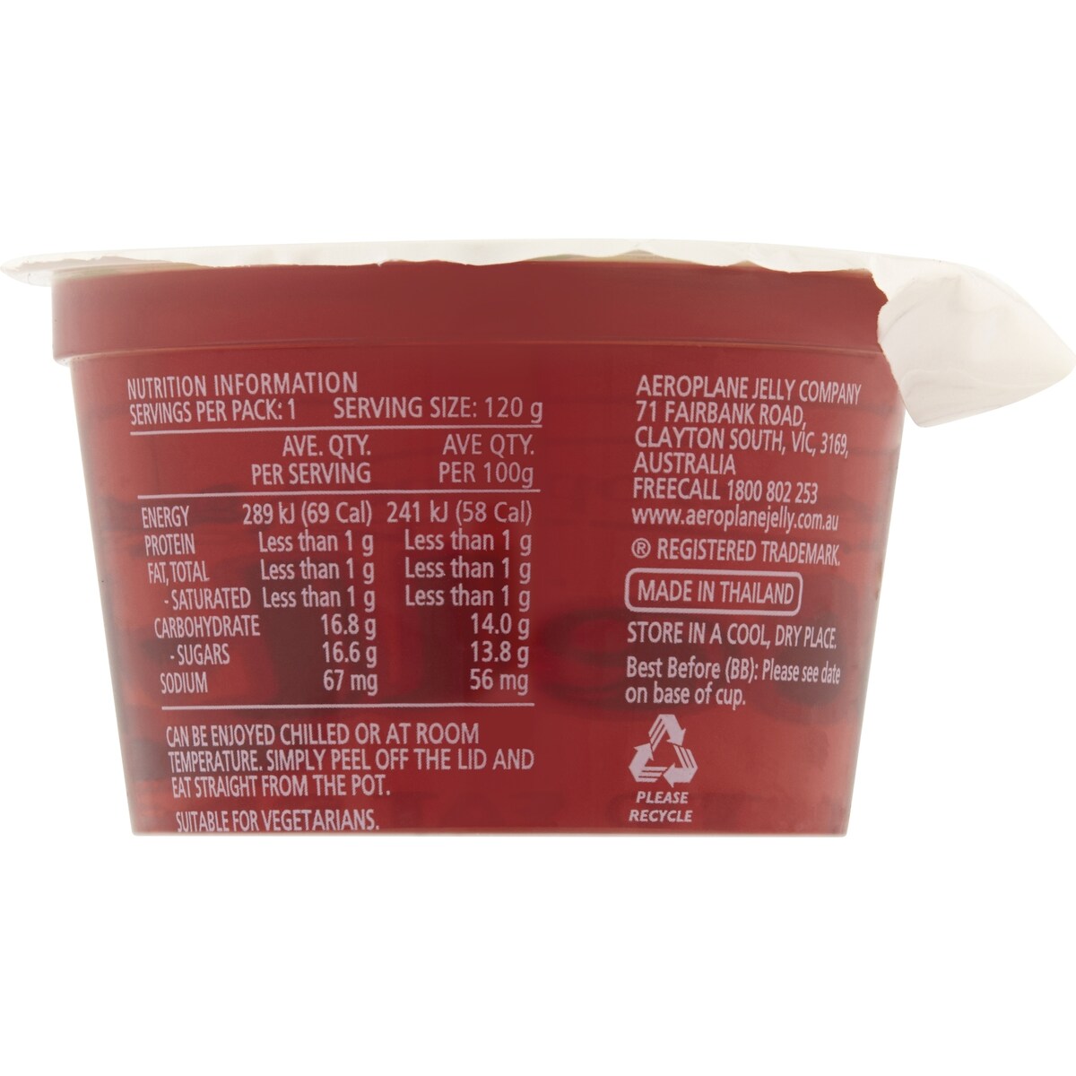 Aeroplane Ready To Eat Jelly Cup Snack Strawberry Flavour 120g