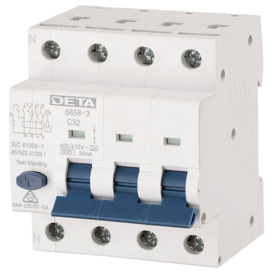 Deta 3 Phase RCBO - 32A - 6kA