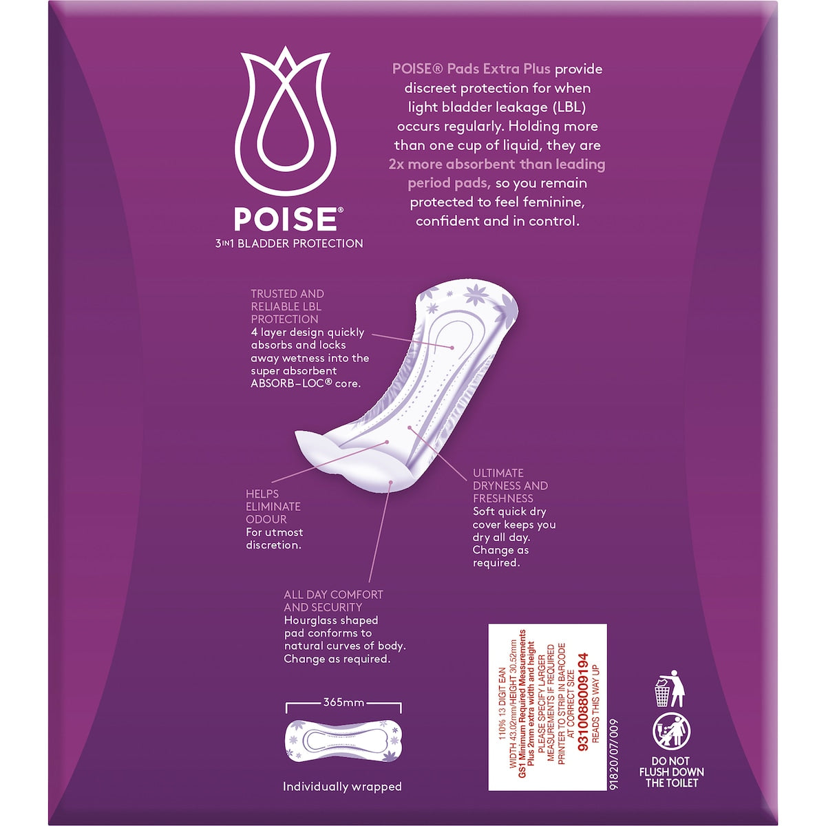 Poise Incontinence Pads Extra Plus 20 Pack