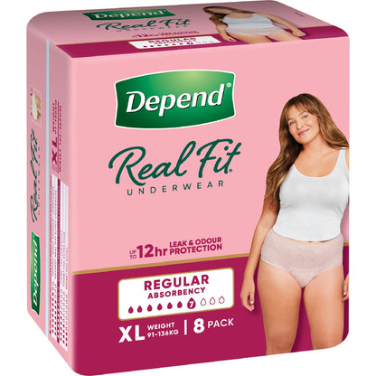 Depend Real Fit Regular Incontinence Underwear For Women X-large 8 Pack
