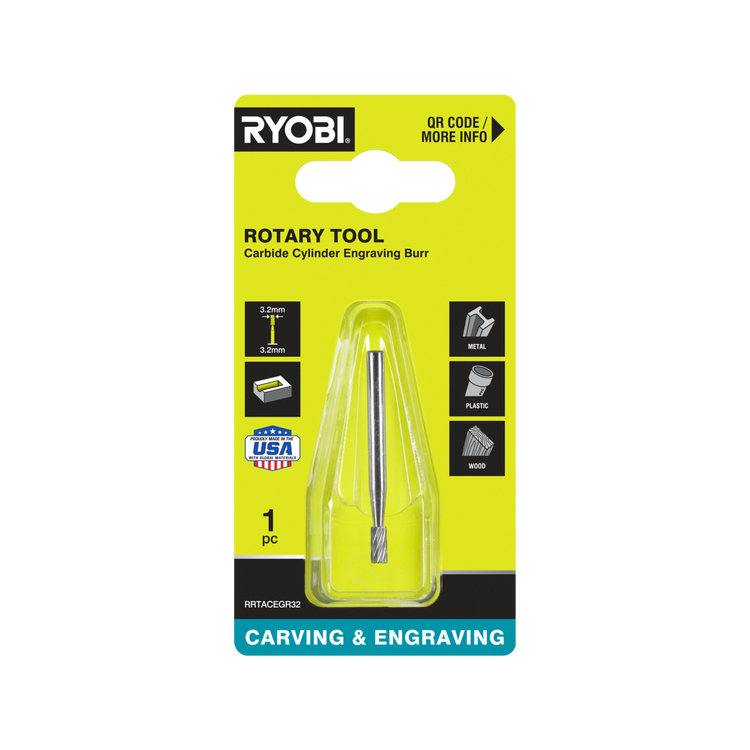 Ryobi 3.2mm Rotary Carbide Grooved Cylinder Engraving Burr