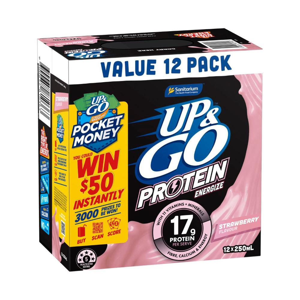 UP&GO Protein Energize Strawberry Fridgepack 12x250ml - 3L