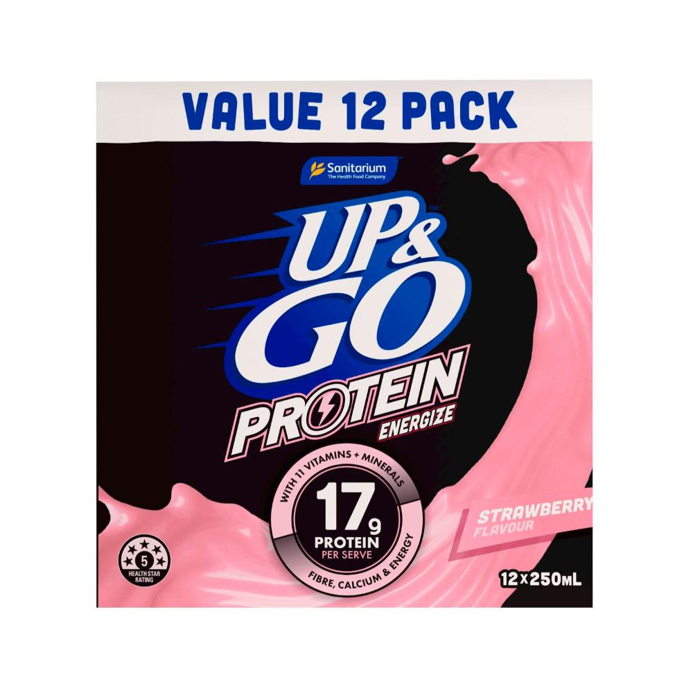 UP&GO Protein Energize Strawberry Fridgepack 12x250ml - 3L