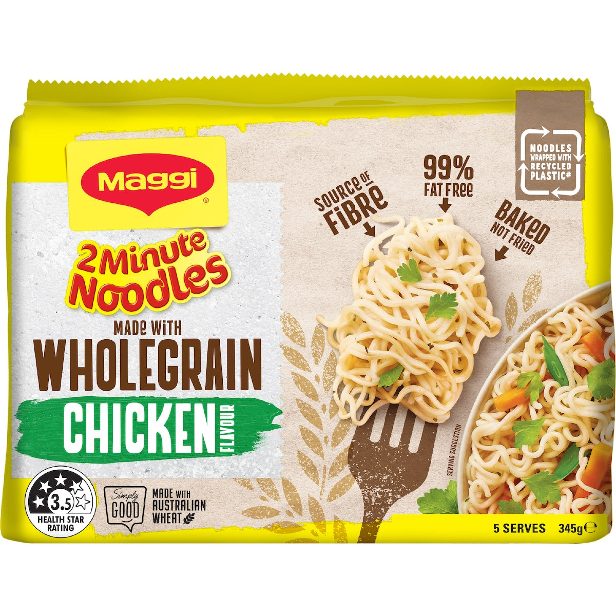 Maggi 2 Minute Wholegrain Chicken Flavour Instant Noodles 345g 5 Pack
