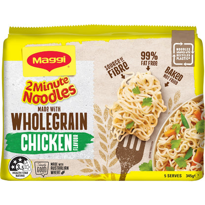 Maggi 2 Minute Wholegrain Chicken Flavour Instant Noodles 345g 5 Pack