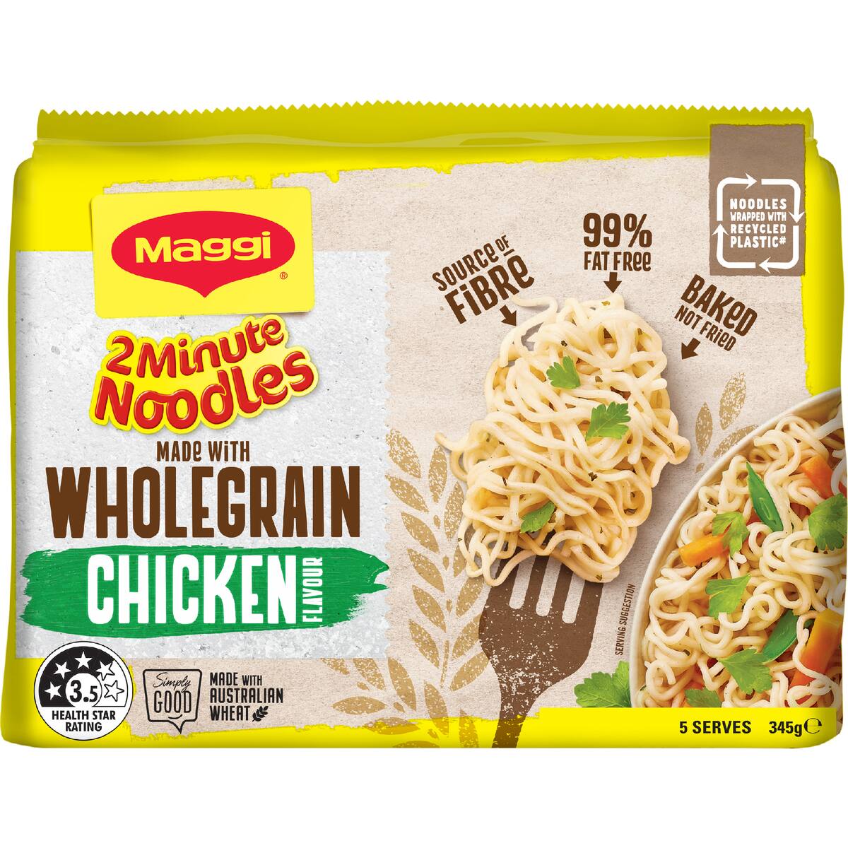 Maggi 2 Minute Wholegrain Chicken Flavour Instant Noodles 345g 5 Pack