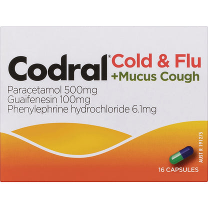 Codral Cold & Flu + Mucus Cough Capsules 16 Pack