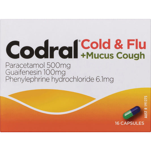 Codral Cold & Flu + Mucus Cough Capsules 16 Pack