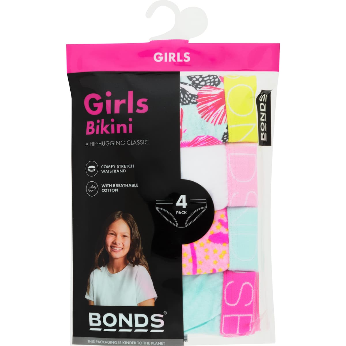 Bonds Girls Underwear Bikini Briefs Size 12-14 Or 14-16 Assorted 4 Pack