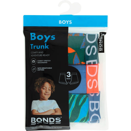 Bonds Boys Underwear Trunks Size 8-10 Or 10-12 Assorted 3 Pack
