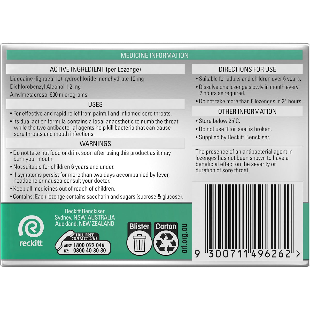Strepsils Plus Anaesthetic Sore Throat Numbing Pain Relief Lozenges 16 Pack