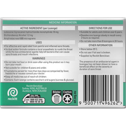 Strepsils Plus Anaesthetic Sore Throat Numbing Pain Relief Lozenges 16 Pack