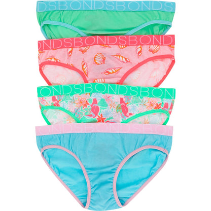 Bonds Girls Underwear Bikini Briefs Size 8-10 Or 10-12 Assorted 4 Pack