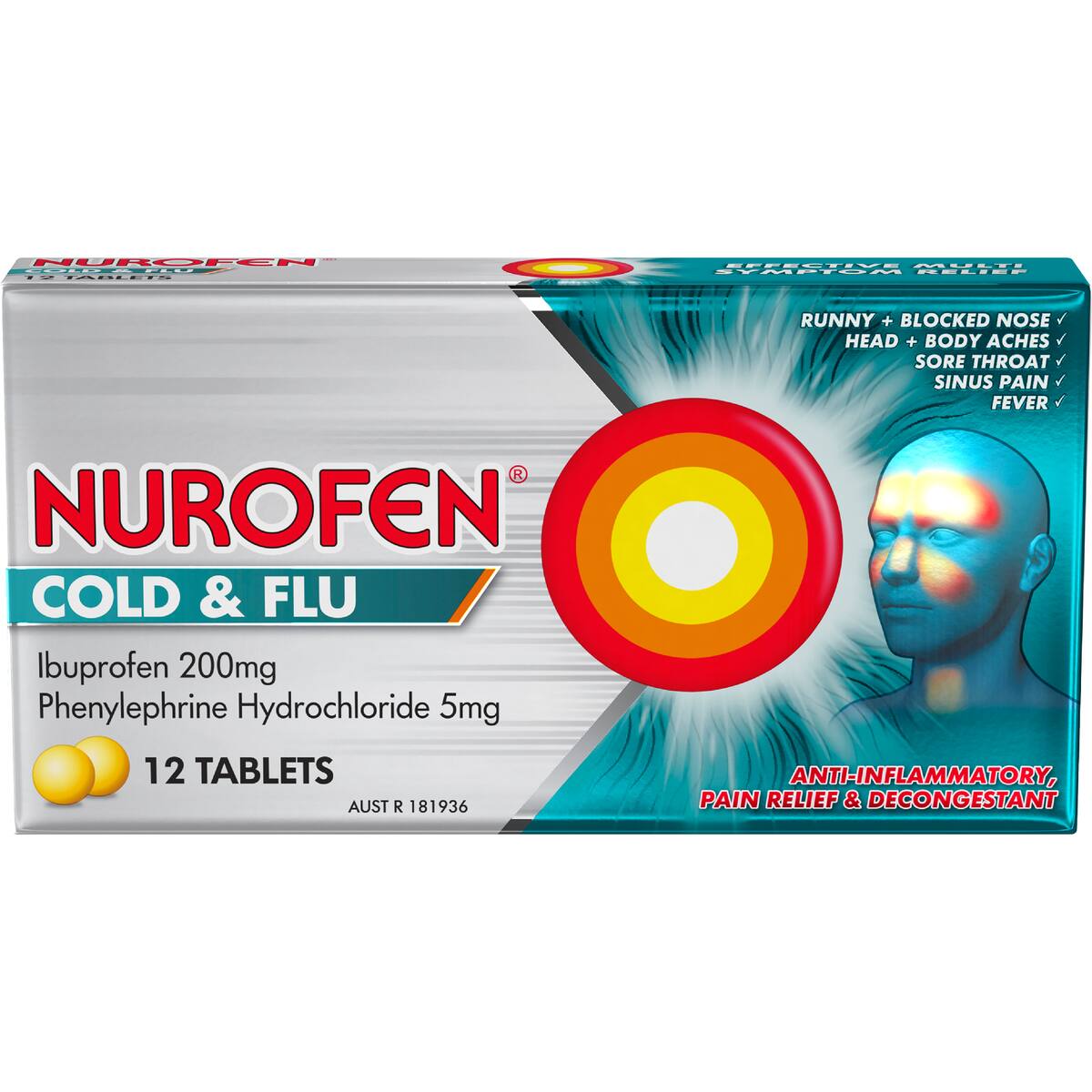 Nurofen Cold & Flu Multi-symptom Relief Tablets 200mg Ibuprofen 12 Pack