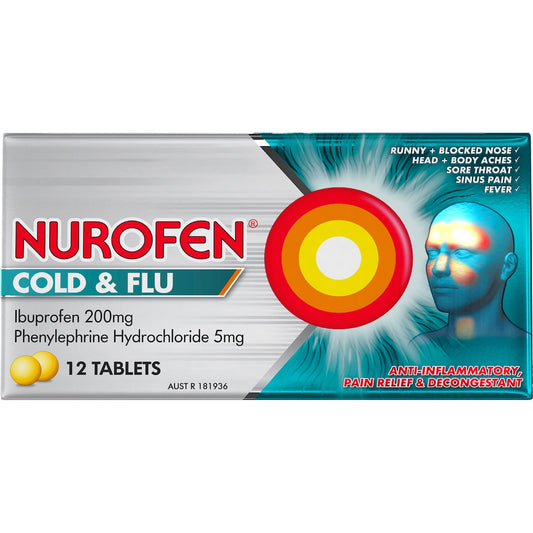 Nurofen Cold & Flu Multi-symptom Relief Tablets 200mg Ibuprofen 12 Pack