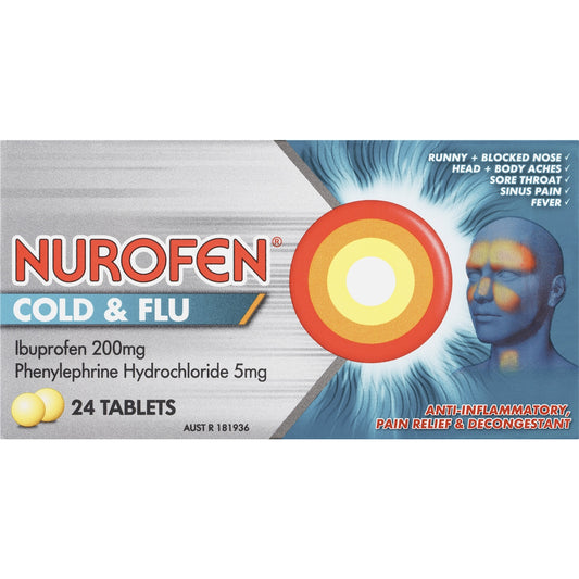 Nurofen Cold & Flu Multi-symptom Relief Tablets 200mg Ibuprofen 24 Pack