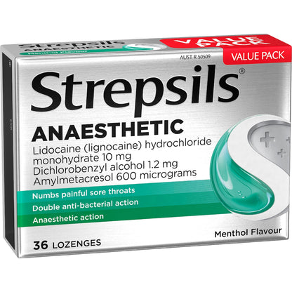 Strepsils Plus Anaesthetic Sore Throat Numbing Pain Relief Lozenges 36 Pack