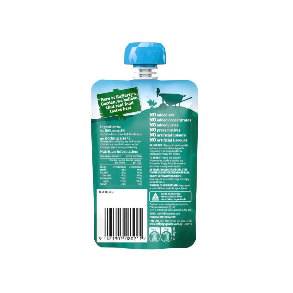 Rafferty's Garden Pear & Apricot Puree And Nothing Else Baby Food Pouch 4+ M ... 120g