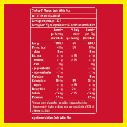 Sunrice White Rice Calrose Medium Grain 10kg