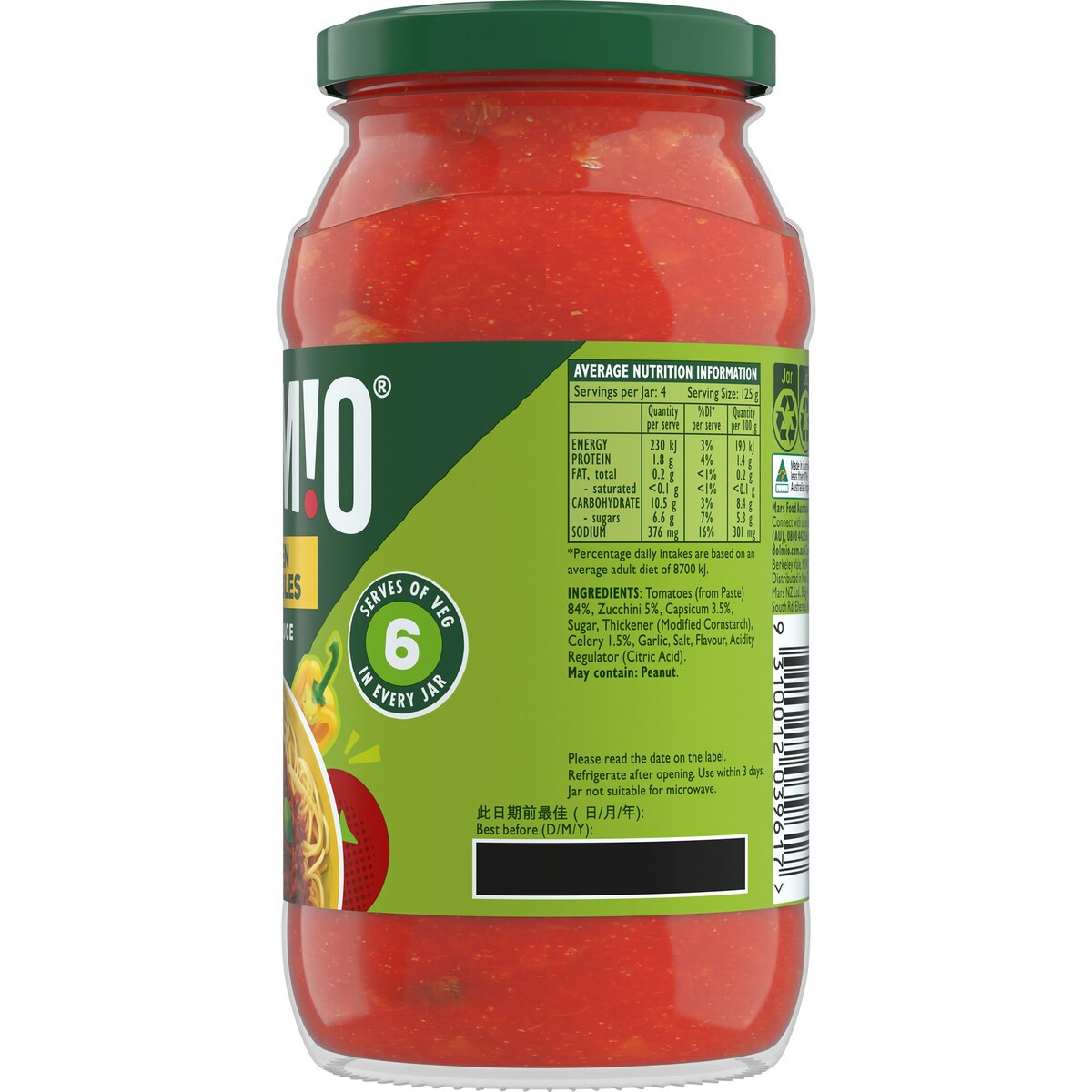 Dolmio Extra Garden Vegetables Tomato Pasta Sauce 500g