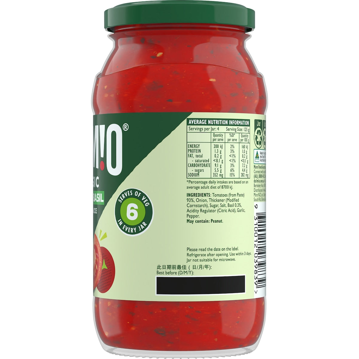 Dolmio Classic Tomato With Basil Pasta Sauce 500g