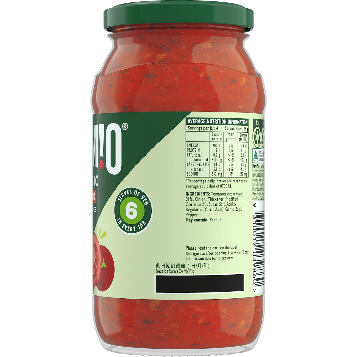 Dolmio Traditional Recipe Classic Tomato Pasta Sauce 500g