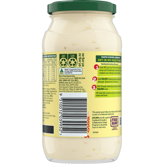 Dolmio Creamy Carbonara Pasta Sauce 490g
