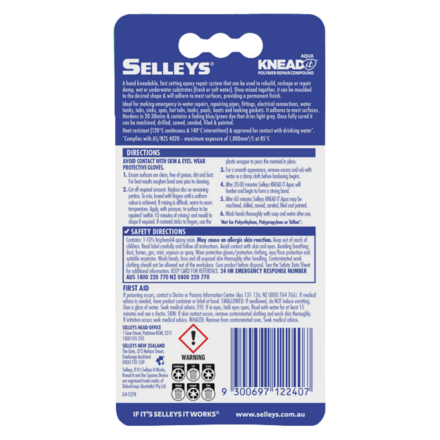 Selleys Knead It Aqua Epoxy Putty - 50g
