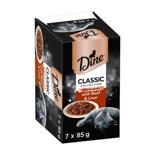 Dine assic Collection Adult Wet Cat Food Cuts in Gravy with Beef & Liver 7x85g Trays - 7 pack