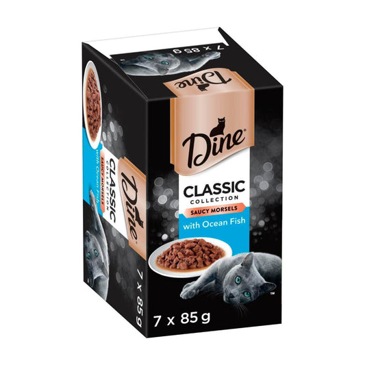Dine assic Collection Adult Wet Cat Food Saucy Morsels with Ocean Fish 7x85g Trays - 7 pack