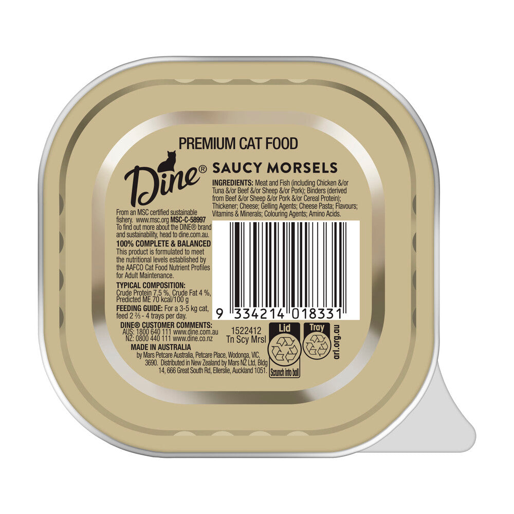 Dine assic Collection Adult Wet Cat Food Saucy Morsels with Tuna & Cheese Tray - 85g