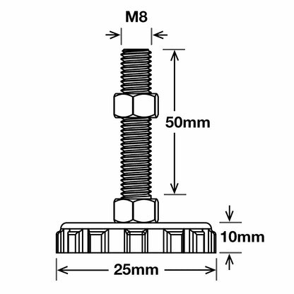 Richmond Levelling Foot - 50mm x M8 - 4 Pack
