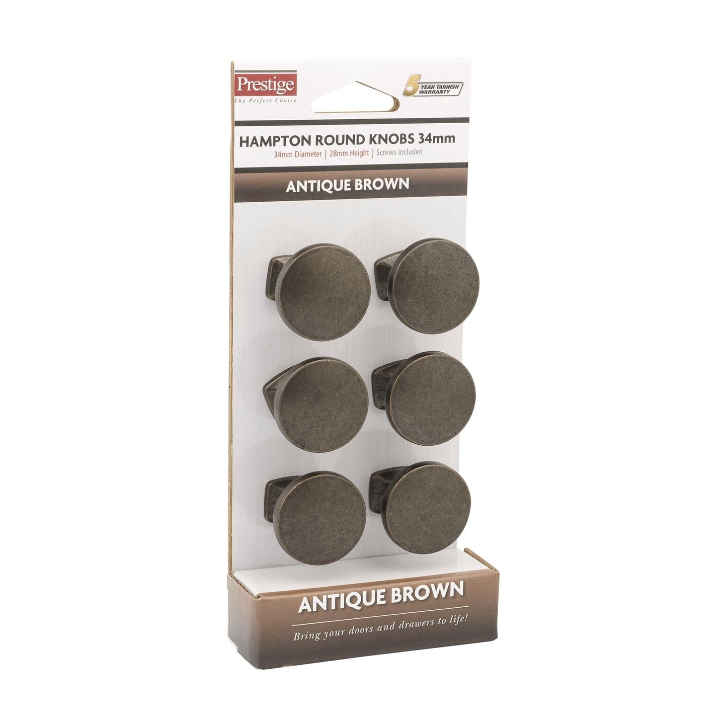 Prestige Antique Brown Round Knob - 34mm - 6 Pack