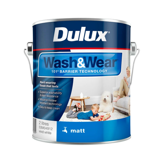 Dulux Vivid White Matt Wash Wear Interior Paint - 2L