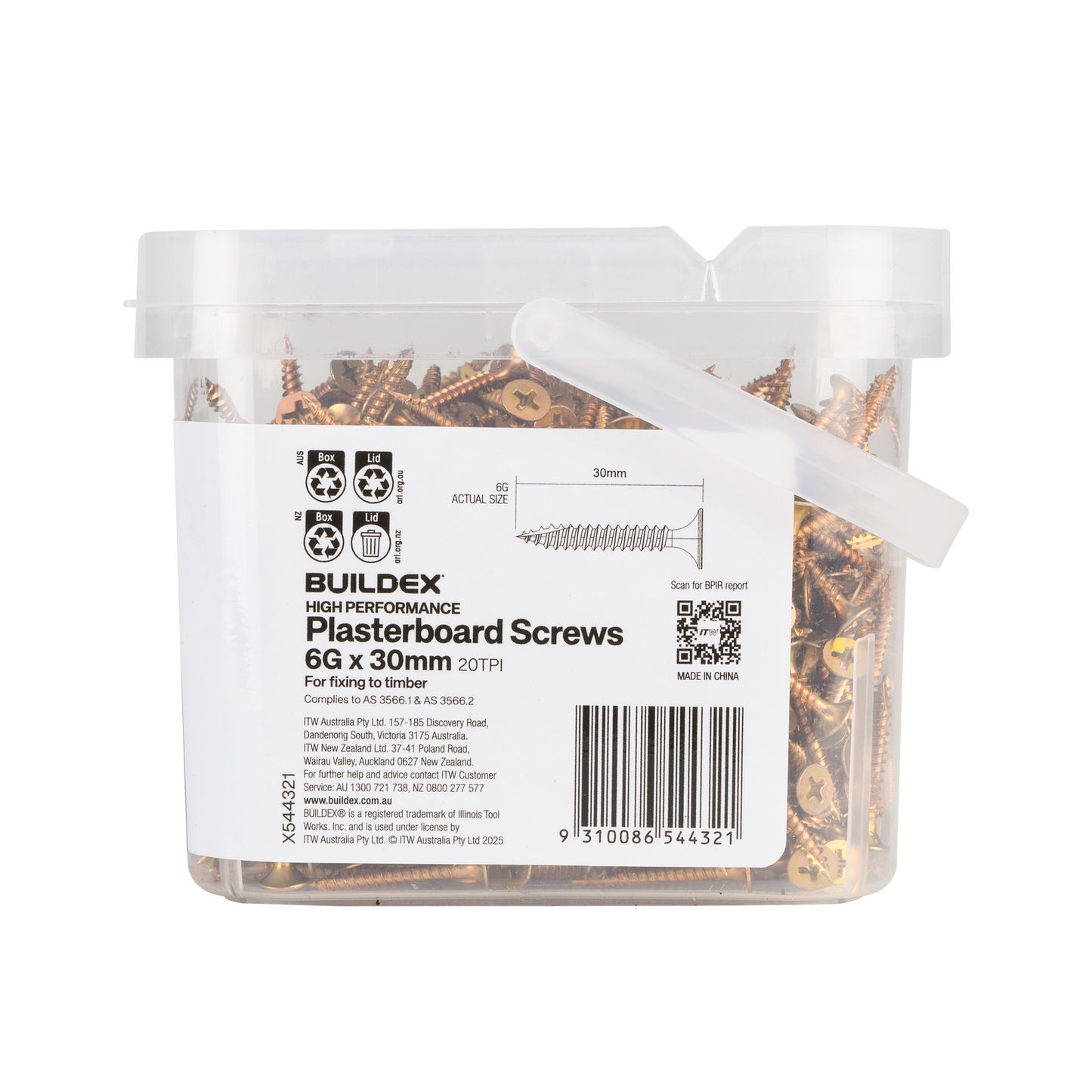 Buildex Plasterboard Screws - 6g x 30mm - Gold - 1000 Pack