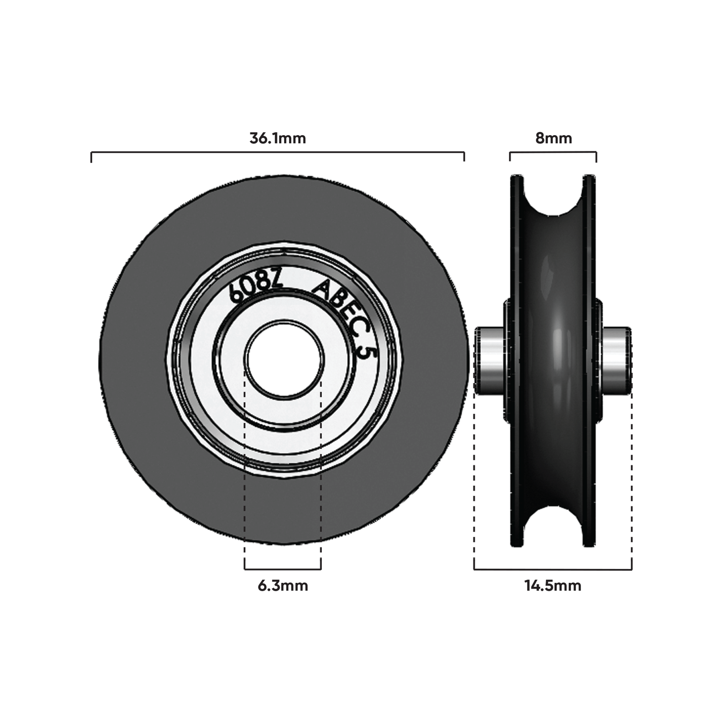 Rolltrak Concave Roller - 36mm - Nylon