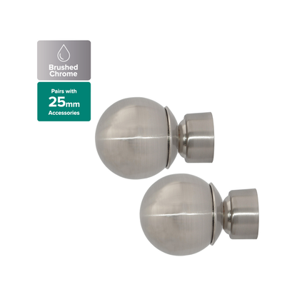 Pillar Ball Finial - 58mm - Brushed Chrome - 2 Pack