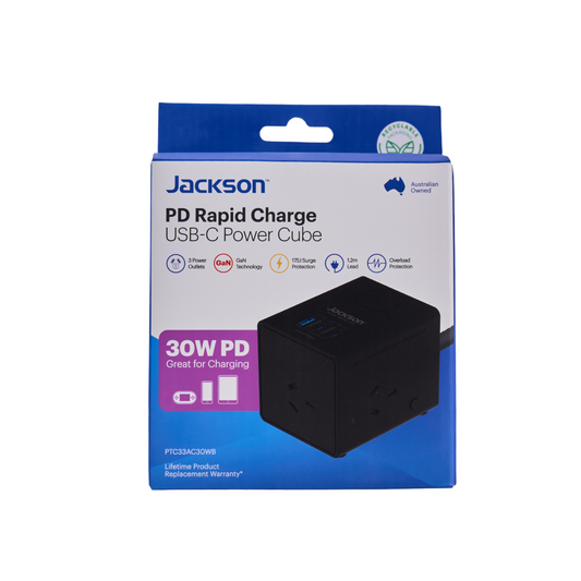 Jackson Power Cube - 3 Outlet - 1.2m - Black