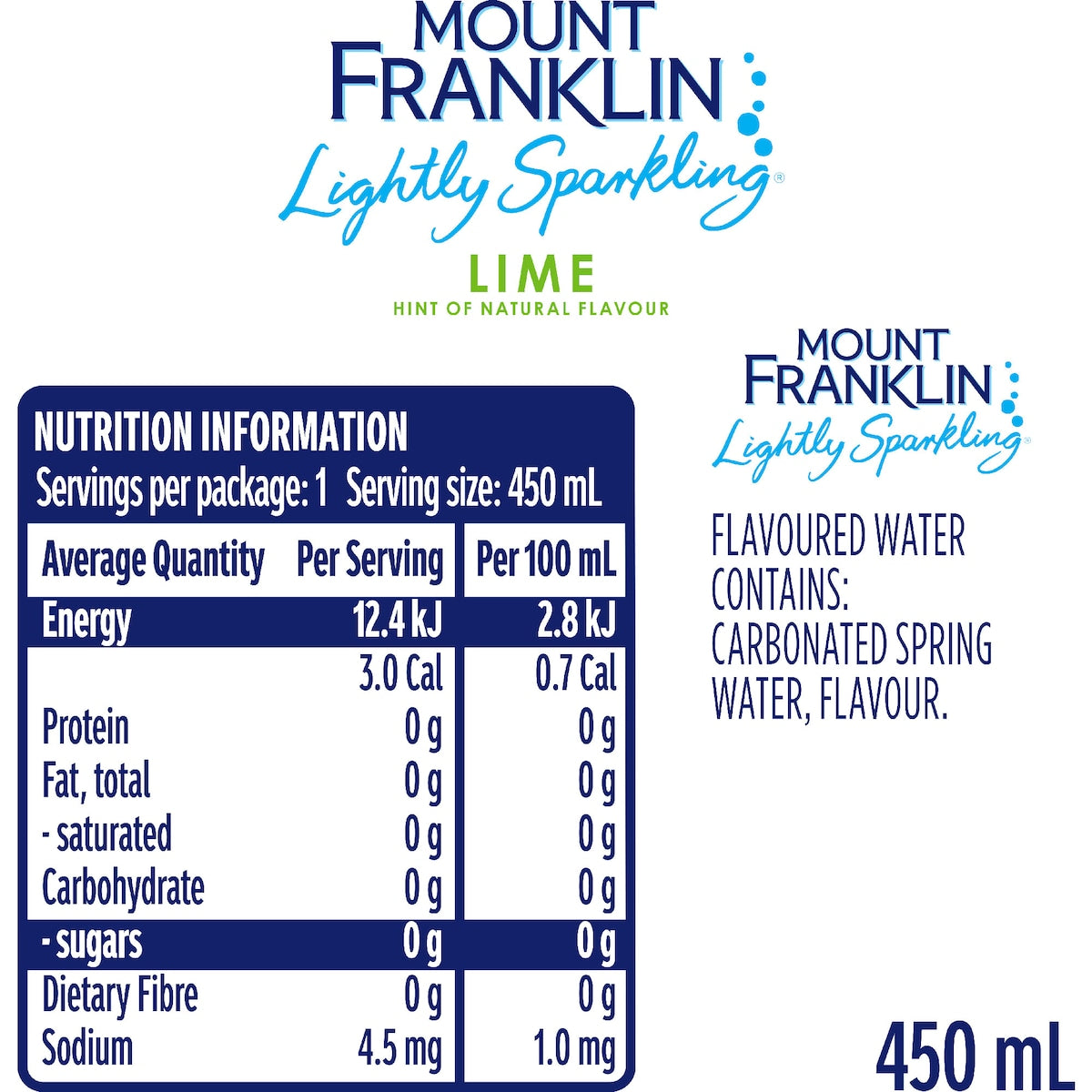 Mount Franklin Mineral Water Lightly Sparkling Lime Bottle 450ml