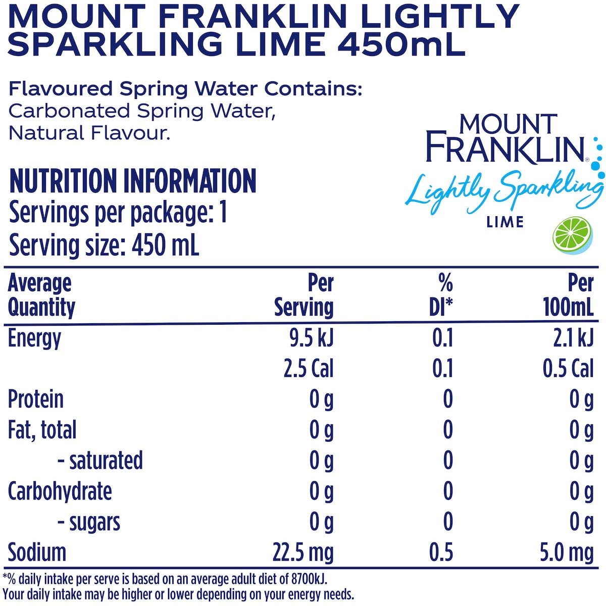 Mount Franklin Mineral Water Lightly Sparkling Lime Bottle 450ml
