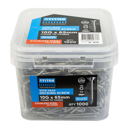 Titan Wide Head Decking Screw - 10g x 65mm - Stainless Steel 304 - 1000 Pack