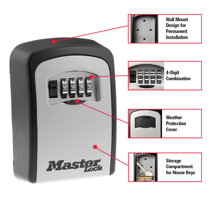 Master Lock Wall Mounted Key Safe - 83mm Steel - Weather Resistant