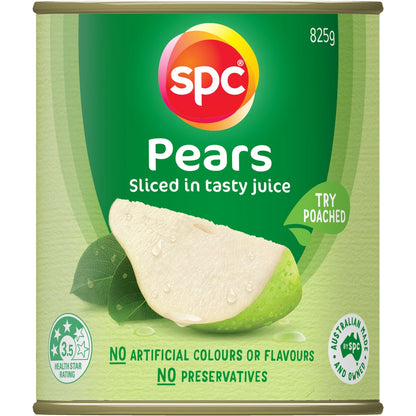 SPC Pears Sliced In Natural Juice No Added Sugar 825g